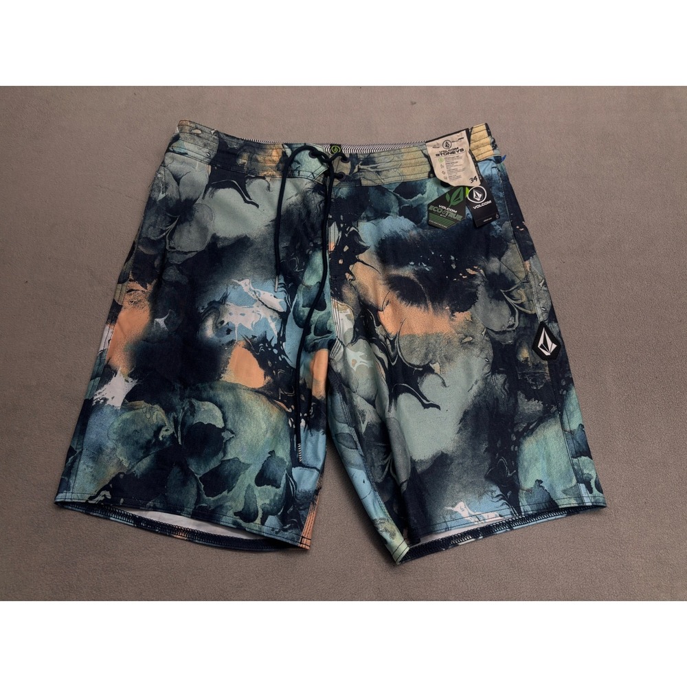 Volcom Skulli Wash Stoney 19 Navy Abstract Hemp Board Shorts Mens 34 NEW